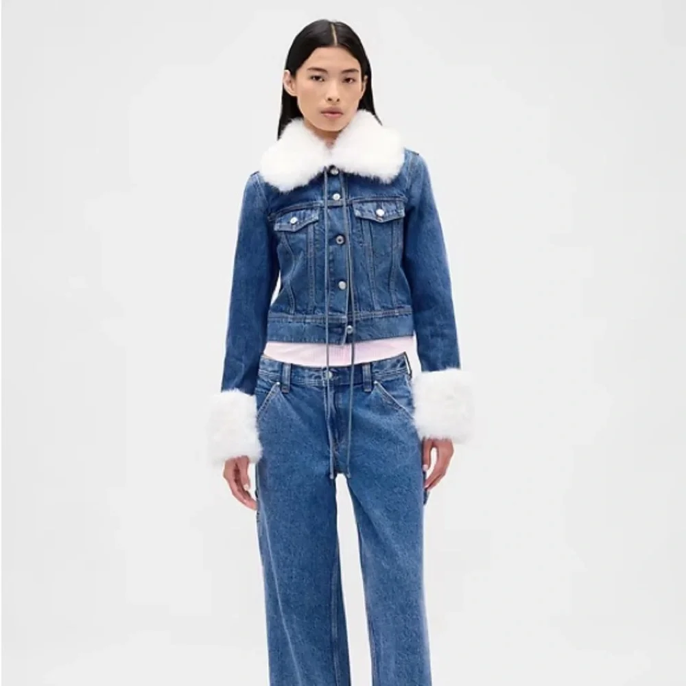 Gap x Sandy Liang Denim Fur Jacket L NWT - Picture 3 of 6